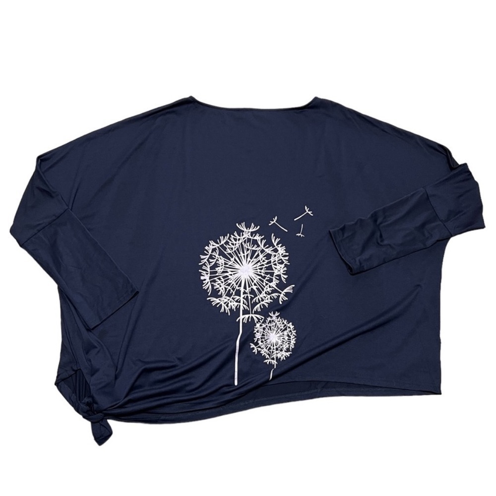 Misslook Navy Blue Long Sleeve Tee Dandelion Print Side Tie Size 4 XL